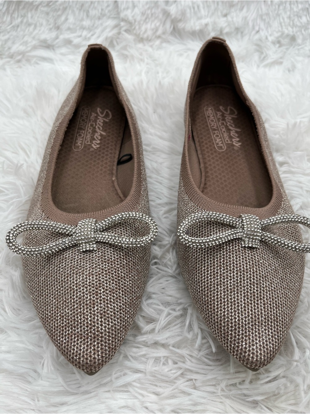 Skechers Flats Size 9 Mocha Air-Cooled Memory Foam Rhinestone Bow Pointed Toe - Picture 4 of 8